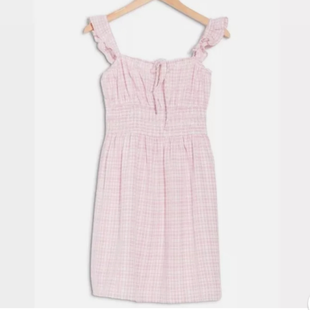 WAYF Smocked Waist Mini Dress In Pink Gingham